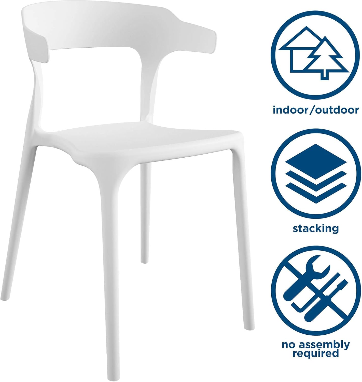 Novogratz Poolside Collection, Felix – Sillas de comedor apilables para interiores y exteriores, paquete de 2, color blanco