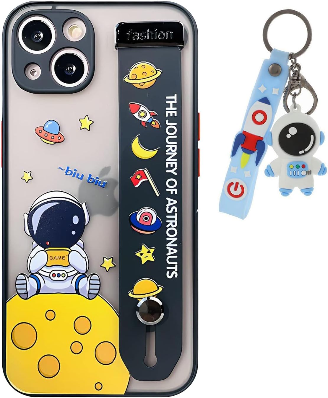 Funda con diseño espacial de astronauta para iPhone 13 Pro Max con soporte para correa de muñeca (viene con colgante), bonita funda de teléfono de