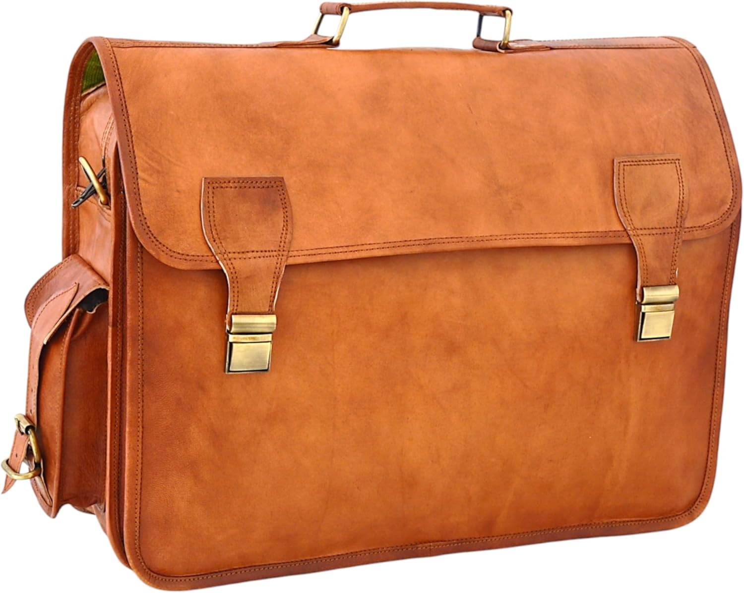 Bolso de mensajero de cuero para hombre de 18 pulgadas de grano completo de cuero para portátil, bolso cruzado vintage para oficina, maletín marrón,