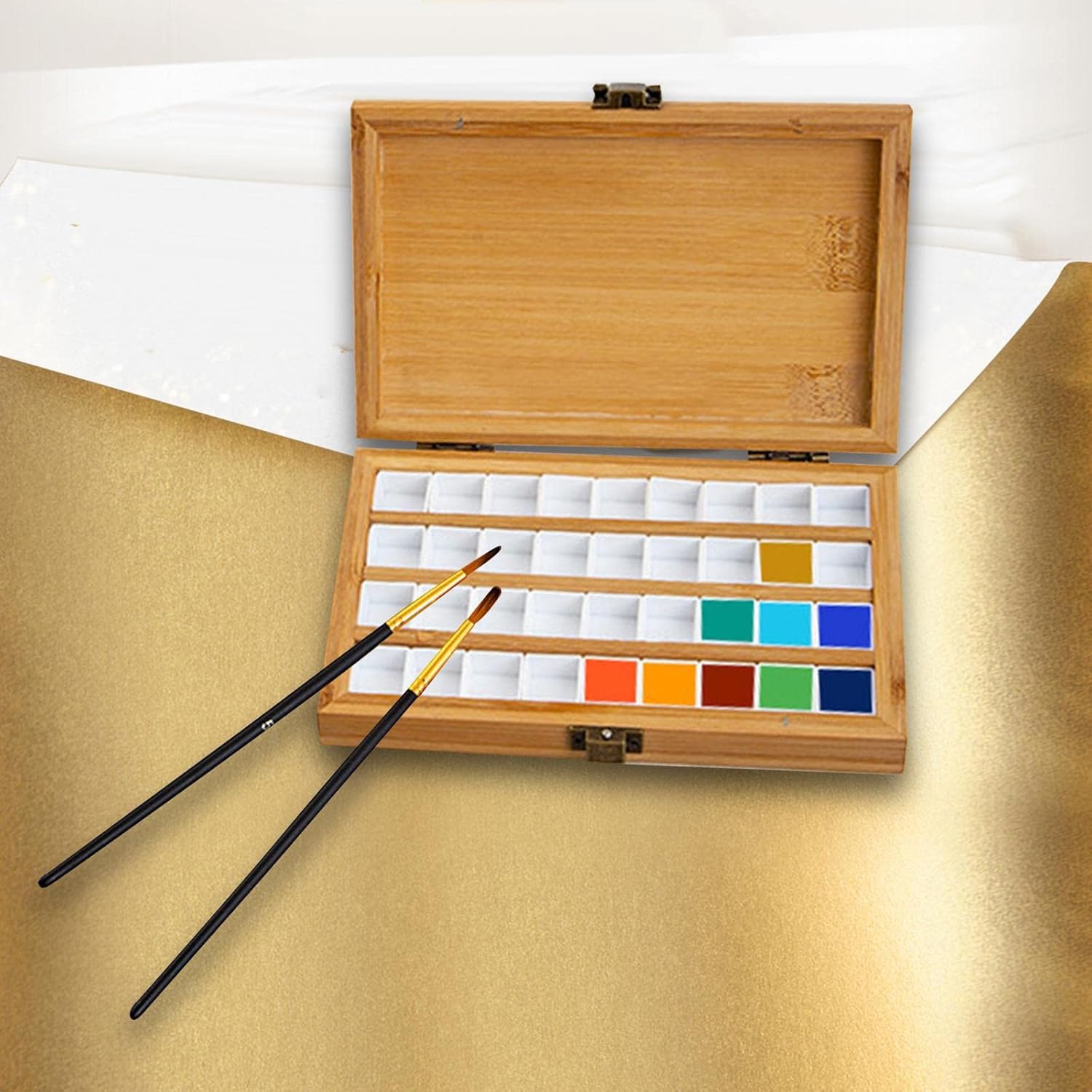DYNWAVE Paleta de pintura de bambú vacía portátil, paleta duradera, gouache de madera con tapa, caja de pintura de acuarela para pintores, niños,