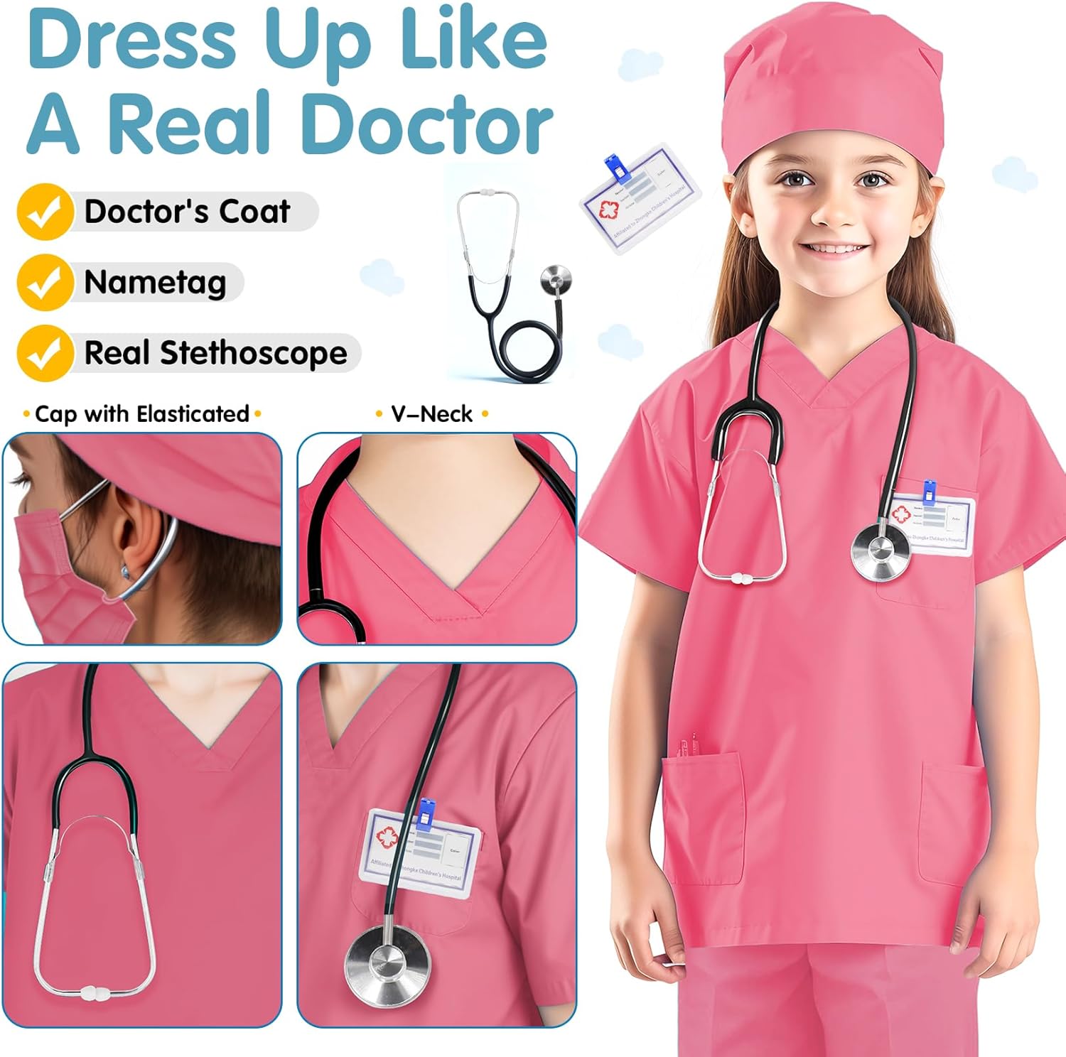 RioRand Disfraz de médico para niños, enfermeras con accesorios, disfraz de Navidad para niños y niñas de 3 a 11 años