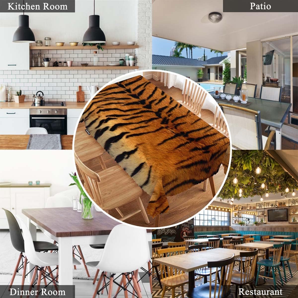 Swono Fundas de mesa con estampado de tigre de 52 x 70 pulgadas, color marrón y negro, mantel lavable para decoración de mesa de cocina, comedor,