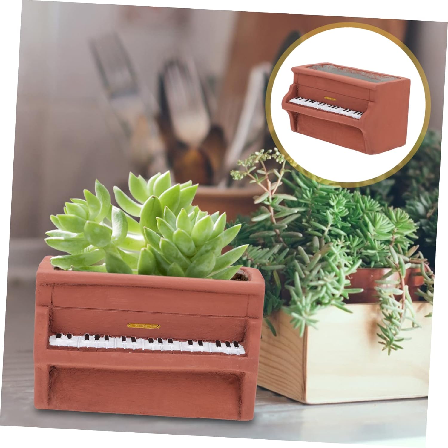 NOLITOY Maceta de cemento para piano, maceta en forma de piano, maceta suculenta de cerámica para exteriores, plantas suculentas, plantador,