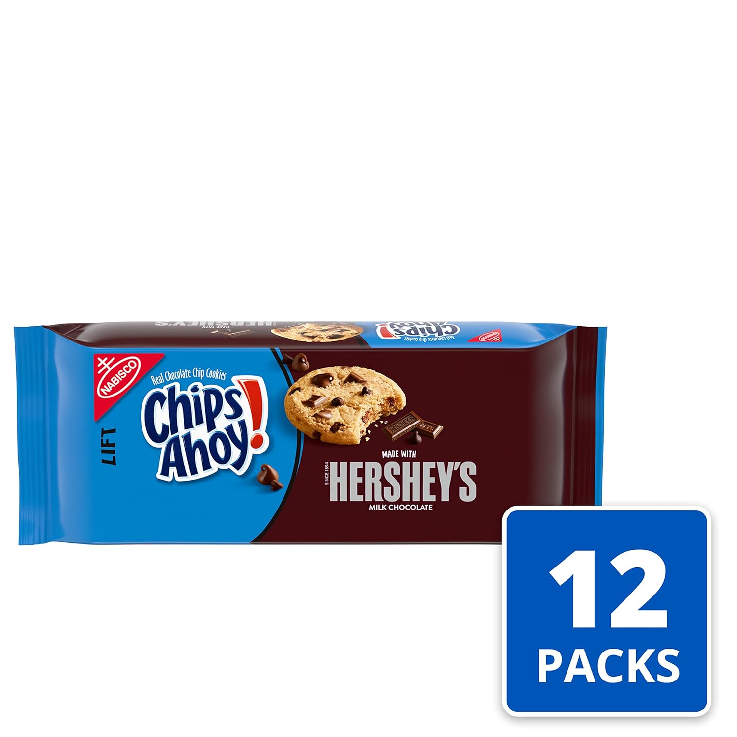 CHIPS AHOY! Hershey’s – Galletas con chispas de chocolate con leche, 12 paquetes de 9.5 onzas