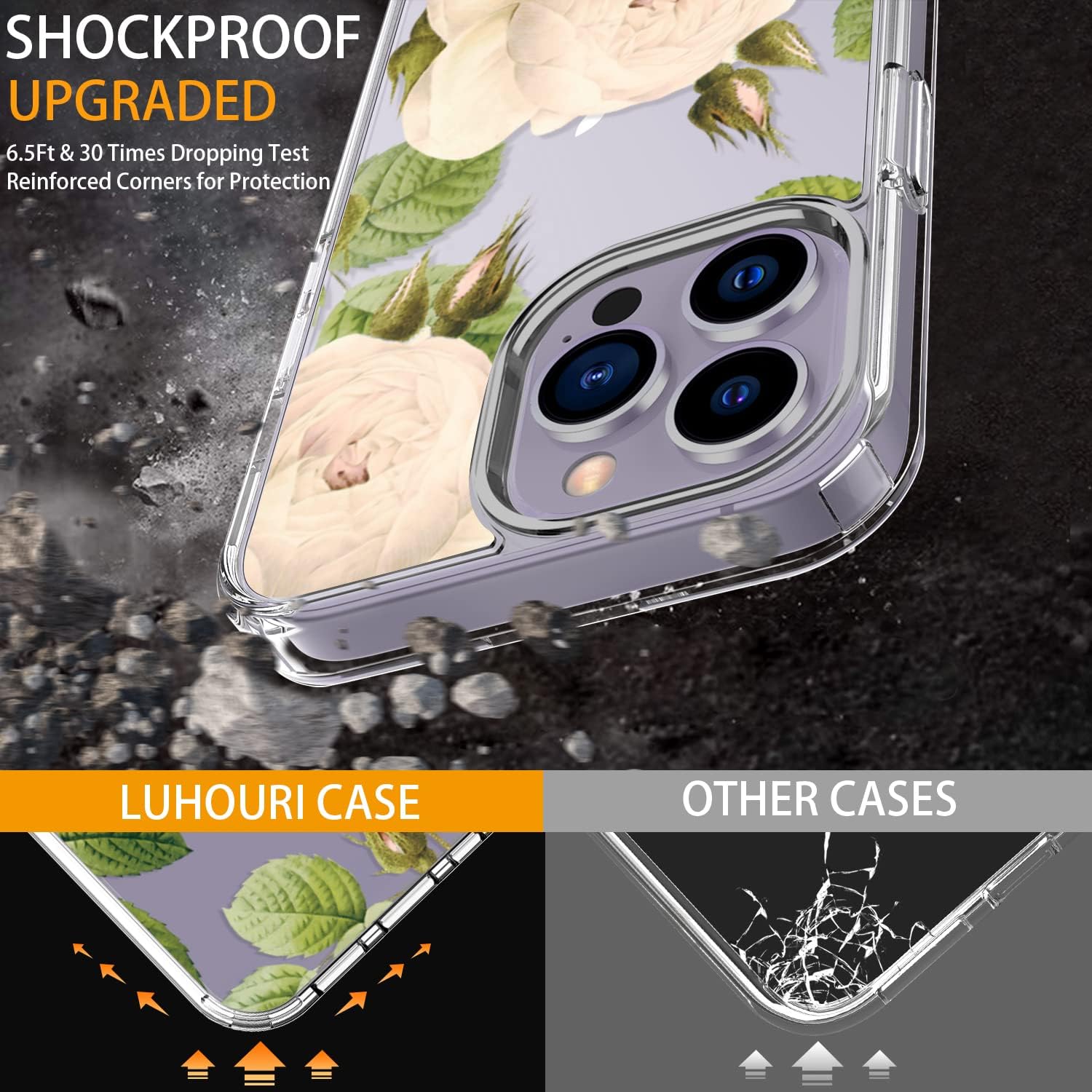 LUHOURI Funda para iPhone 15 Pro Max con protector de pantalla – Funda transparente – Diseños de moda para mujeres y niñas – Funda protectora