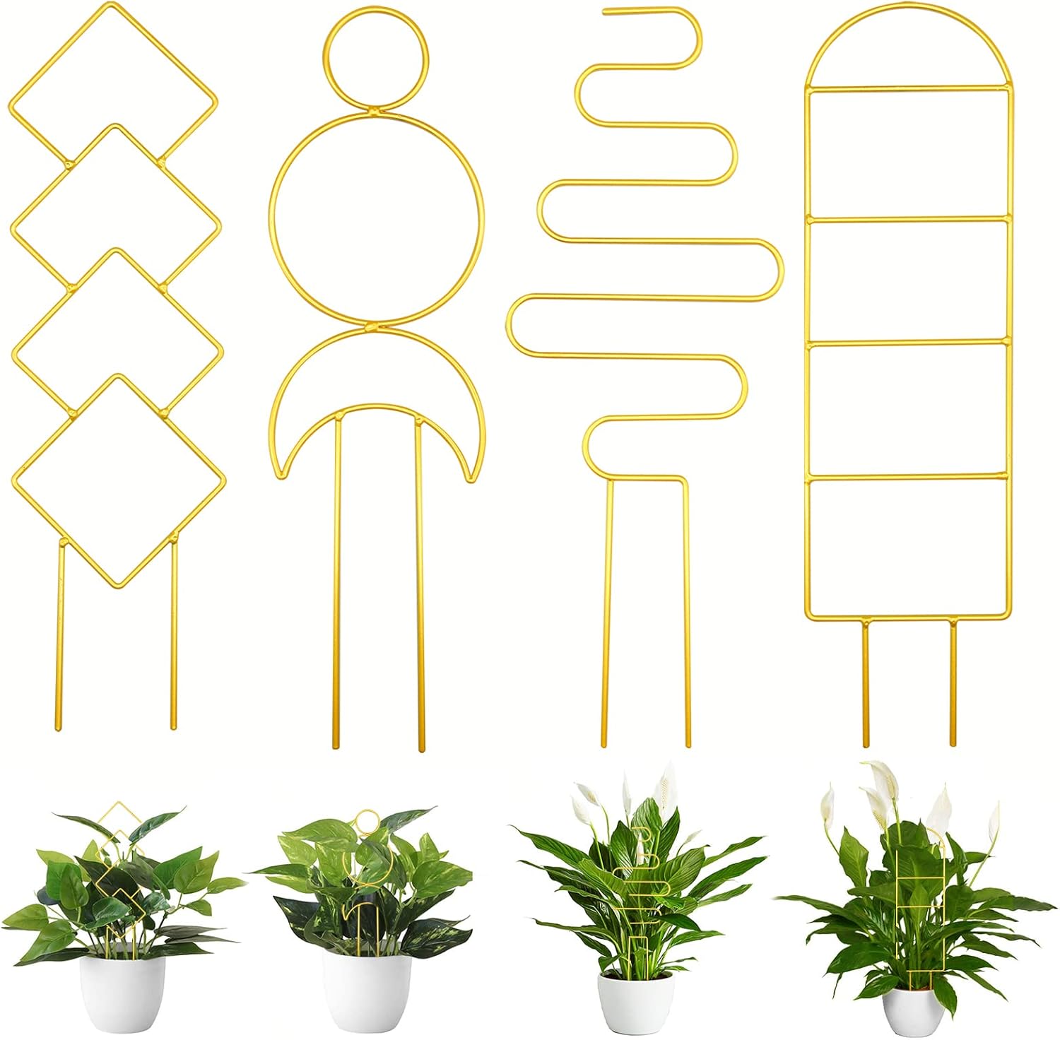 4 piezas de enrejado para plantas de interior para plantas en macetas, enrejado de metal pequeño para plantas en maceta, mini enrejado para plantas
