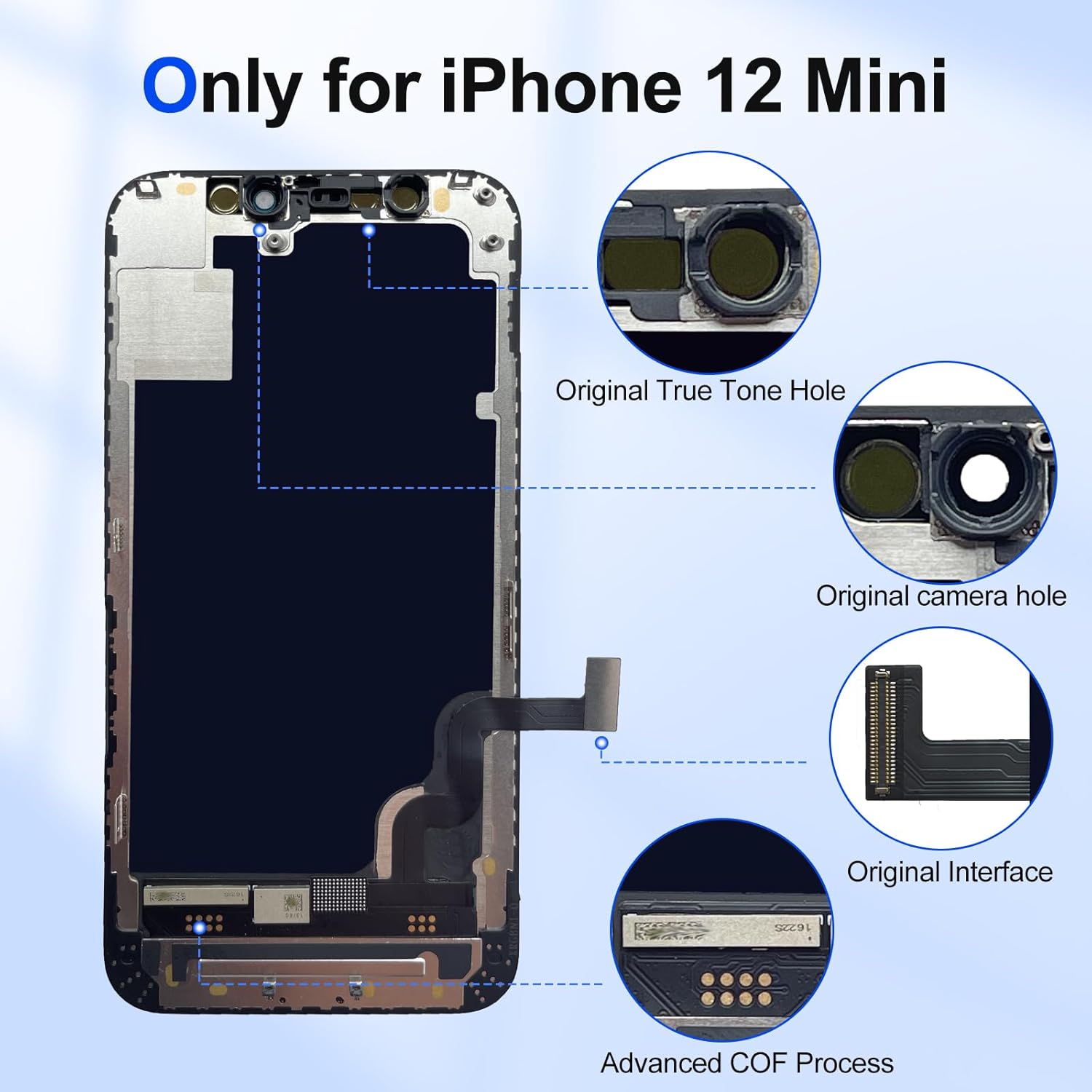 Reemplazo de pantalla para iPhone 12 Mini, pantalla Full HD de 5.4 pulgadas y ensamblaje de digitalizador táctil, pantalla FHD digitalizador de