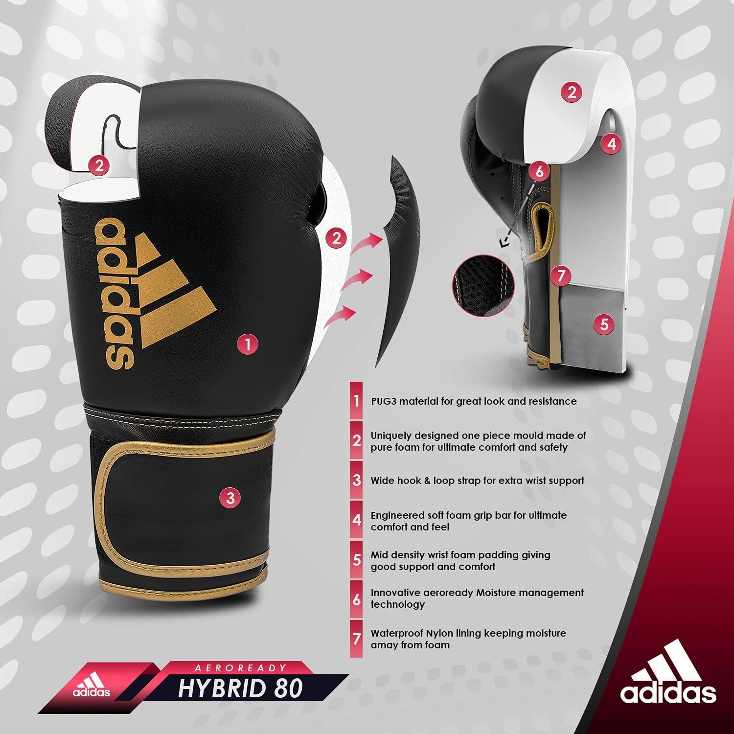 Adidas Guantes de boxeo – Hybrid 80 – para boxeo, kickboxing, artes marciales mixtas, bolsa y entrenamiento – Guantes de boxeo para hombres, mujeres