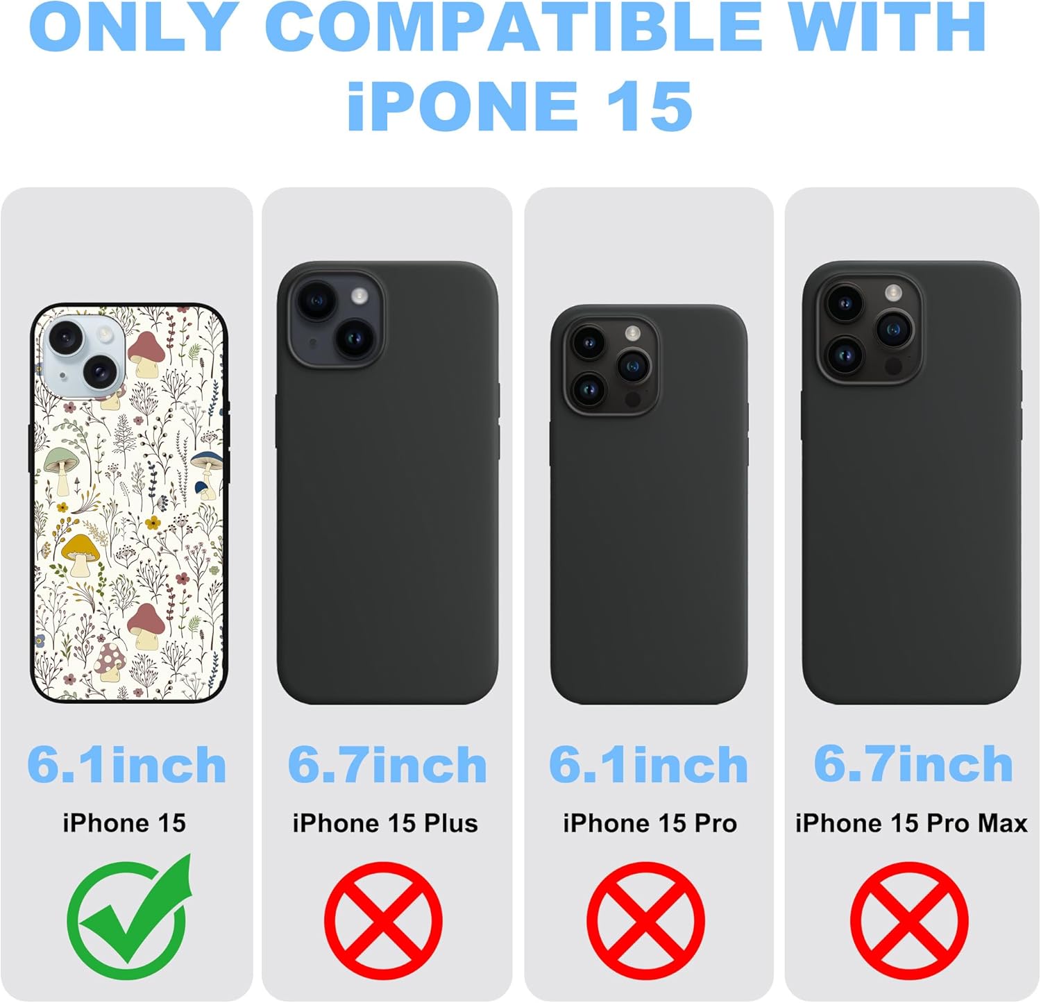 Funda de hongos para iPhone 15 de 6.1 pulgadas, diseño de plantas silvestres para iPhone 15, funda para mujeres, niñas y hombres, TPU suave, a