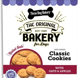Three Dog Bakery Galletas clásicas horneadas suaves con avena y manzana, golosinas prémium para perros, caja de 13 onzas (114334) Three Dog Bakery Galletas clásicas horneadas suaves con avena y manzana, golosinas prémium para perros, caja de 13 onzas (114334)