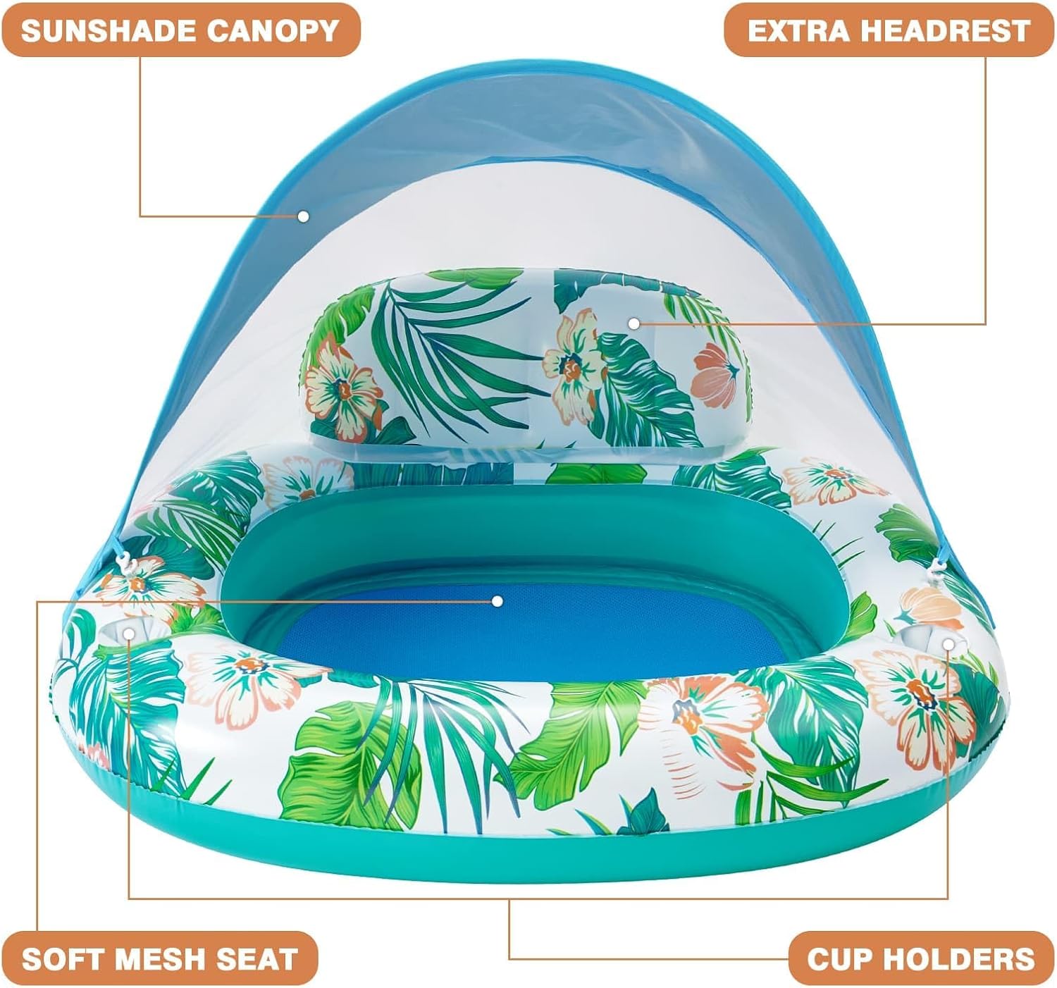 WERNNSAI Flotador de piscina con dosel  Silla inflable de piscina con portavasos para adultos, hamaca de agua flotante para piscina, tumbona,