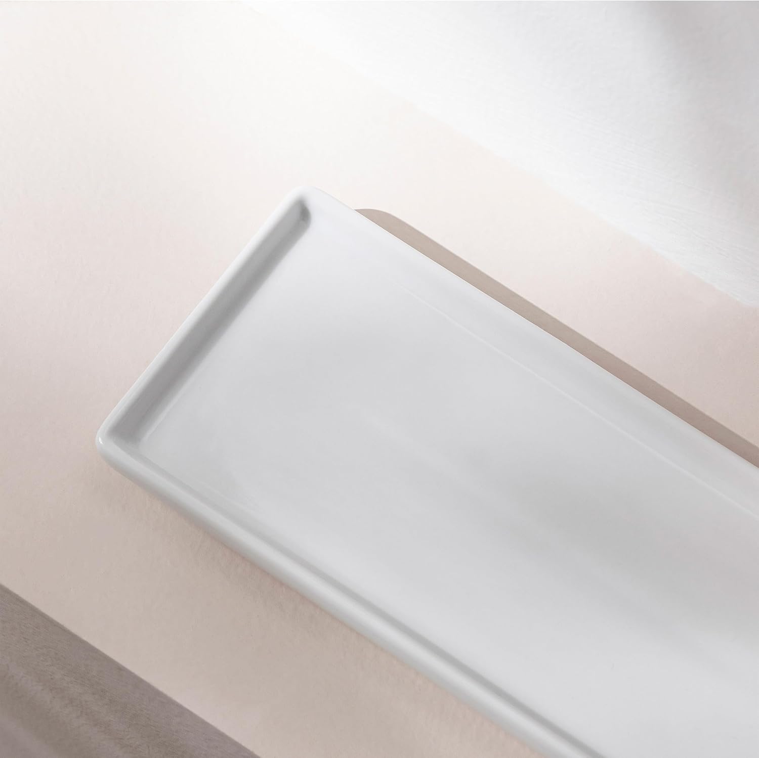 Oyydecor Bandeja de baño para encimera, bandeja rectangular de cerámica para lentes, llaves y anillos, 2 juegos de bandeja dispensadora de jabón
