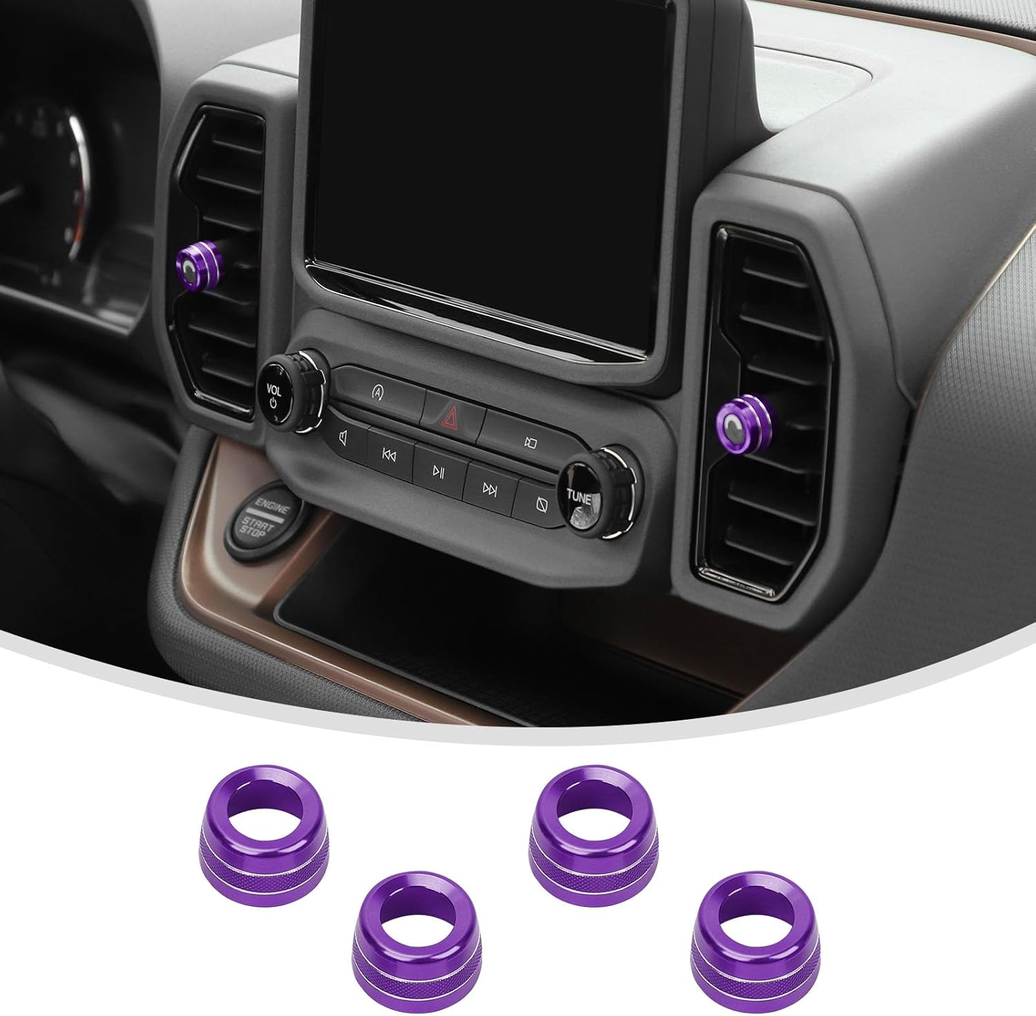 Linskip Fundas de aluminio para perilla de ventilación compatibles con Ford Bronco Sport 2021 2022 2023 2024, kit de molduras de perilla de