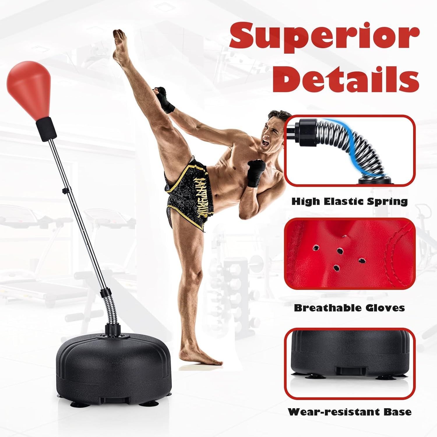 Goplus Saco de boxeo con soporte para adultos y niños, bolsas de velocidad refleja independientes con altura ajustable de 55 a 62.5 pulgadas, equipo