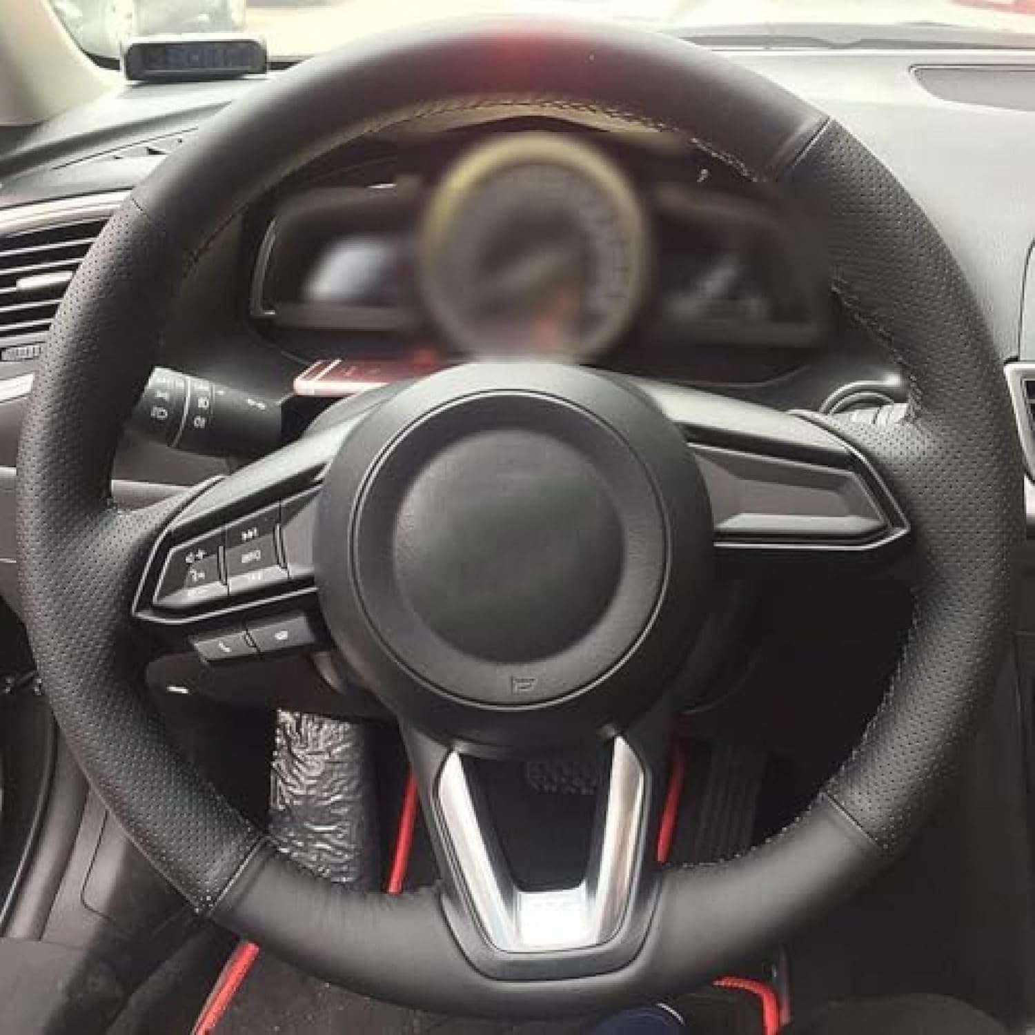 Hand Sewing Steering Wheel Cover,for Mazda CX-3 2017 2018,Blue Line Breathable Anti-Slip Protector Interior Accessories