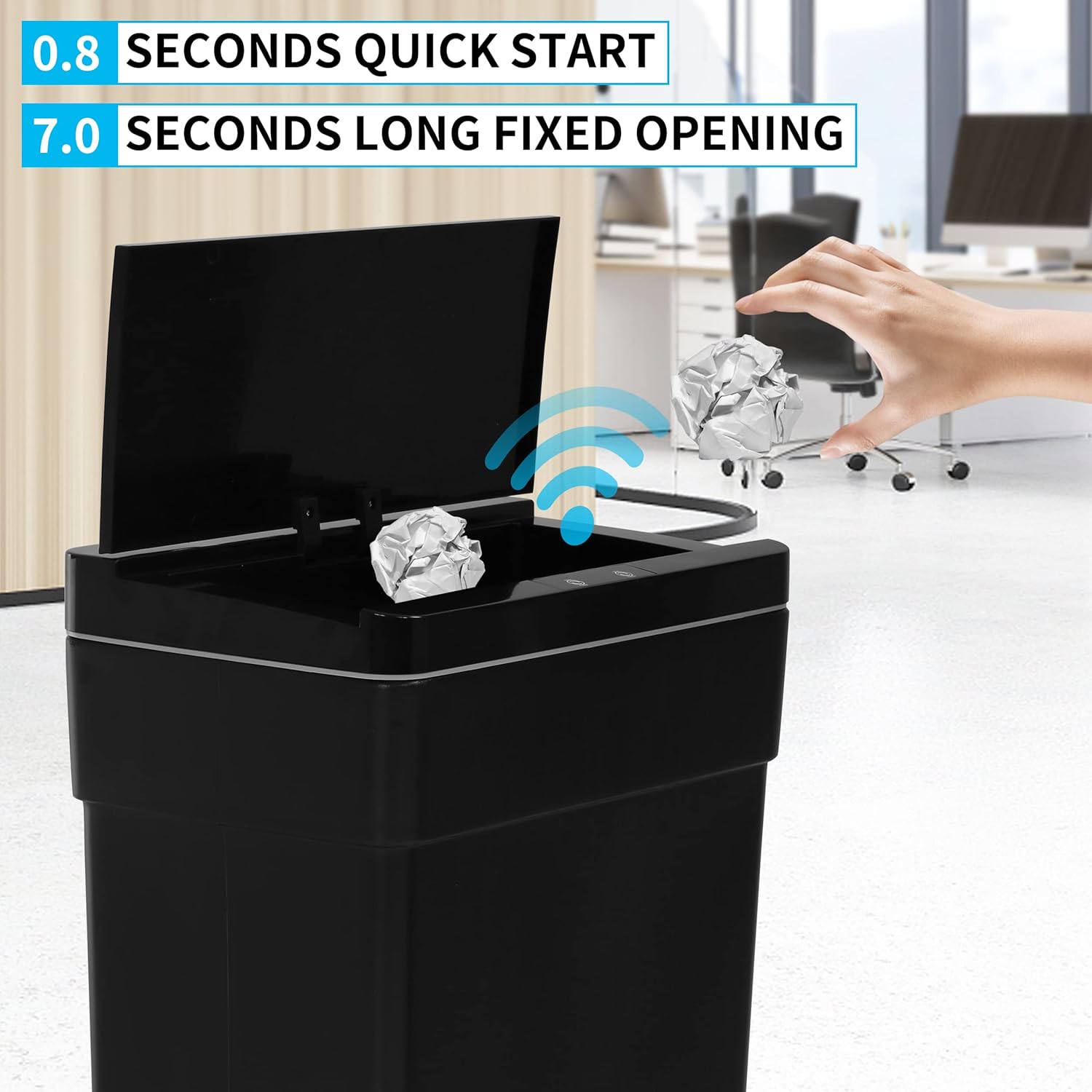 BLKMTY Bote de basura de 13 galones de 50 litros para cocina con tapa, cubo de basura de plástico automático, sin contacto, para oficina, baño,
