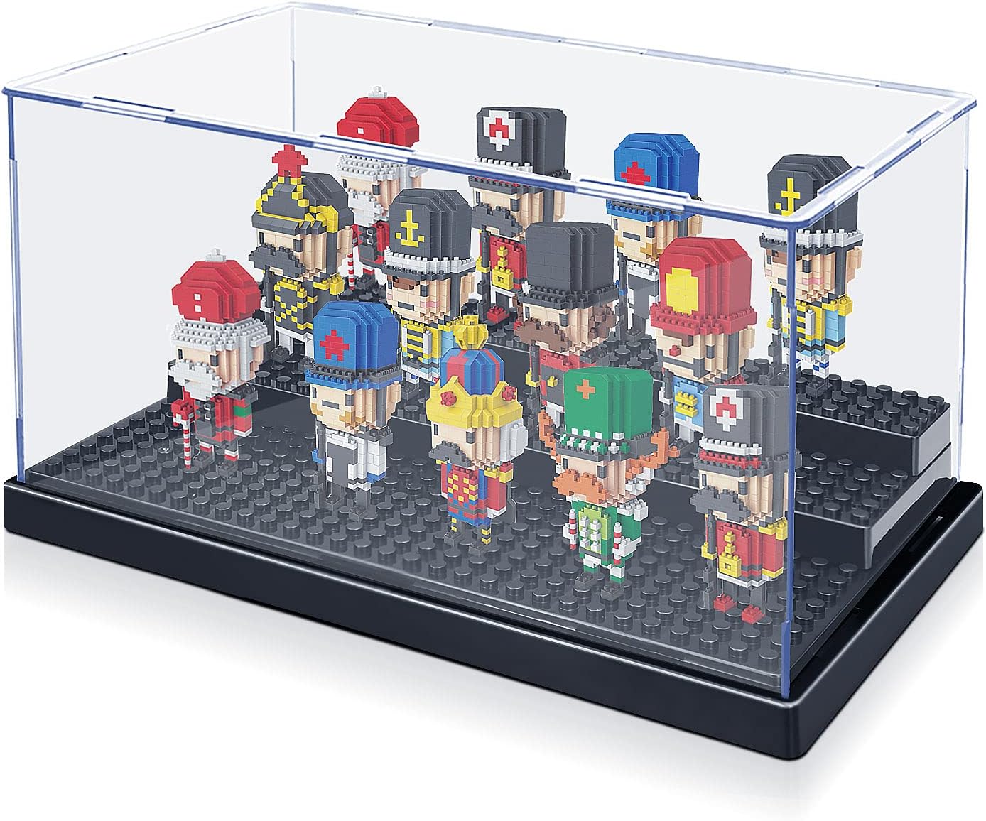 KKU Vitrina para bloques de figuras de acción de minifiguras, caja de exhibición de minifiguras acrílicas, caja de almacenamiento con 3 pasos
