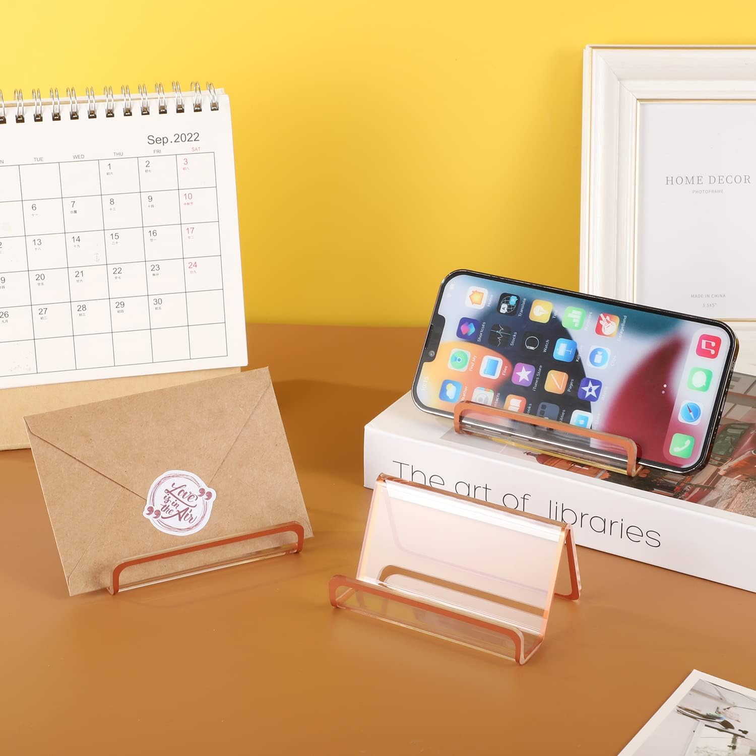 BESARME 4 piezas de soporte para tarjetas de visita de color oro rosa para escritorio, soporte de acrílico moderno para tarjetas de visita de