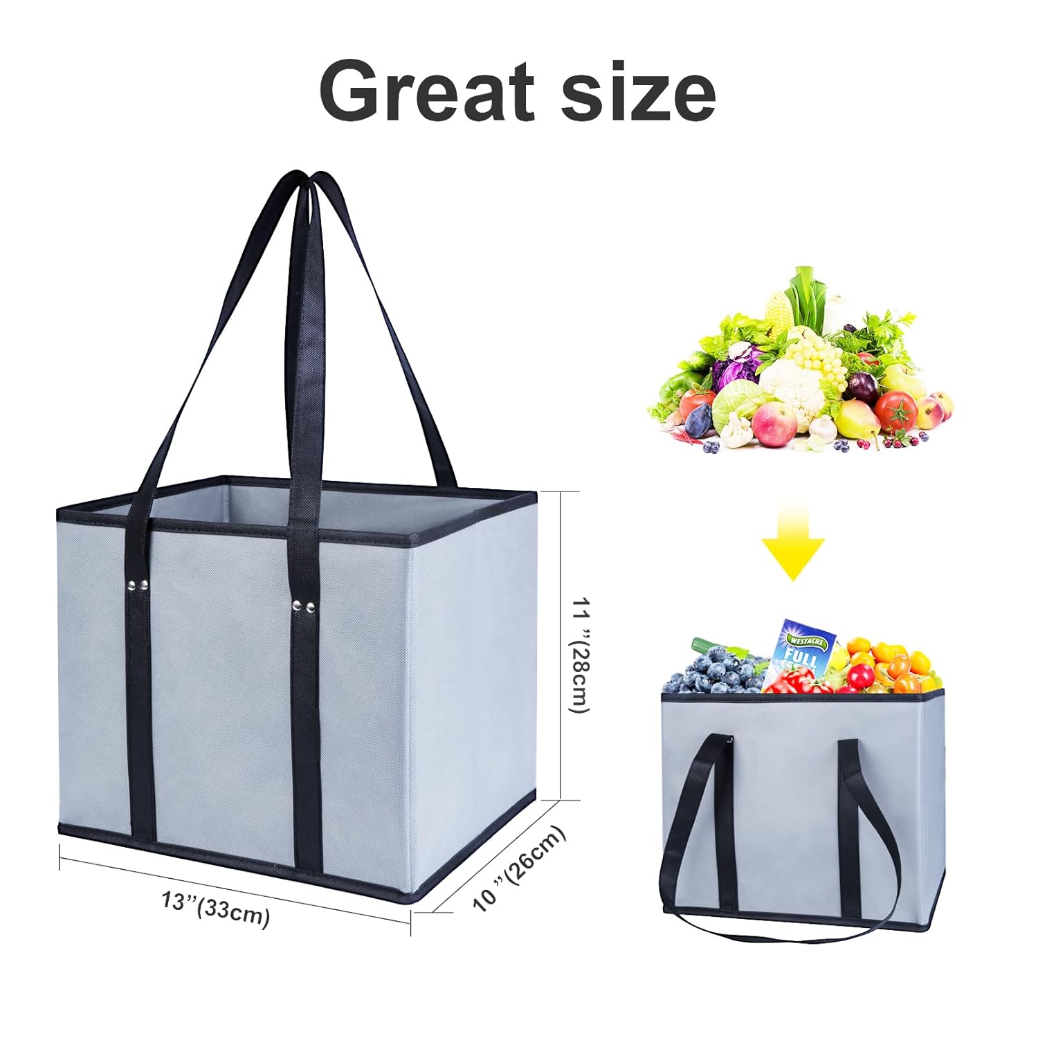 MUS – Bolsas de compras plegables para comestibles con parte inferior y asas reforzadas, 5 bolsas reutilizables para comestibles
