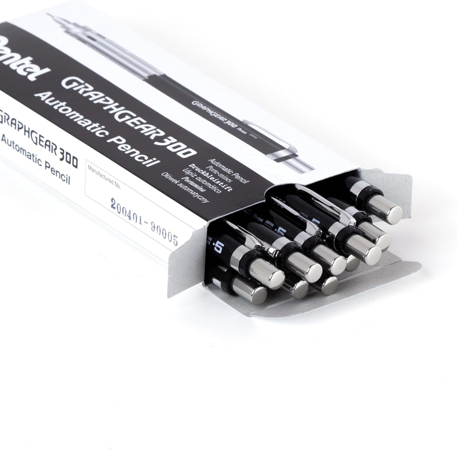 Pentel GraphGear 300 – Portaminas, caja de 12 lápices, color negro (0.020 in)