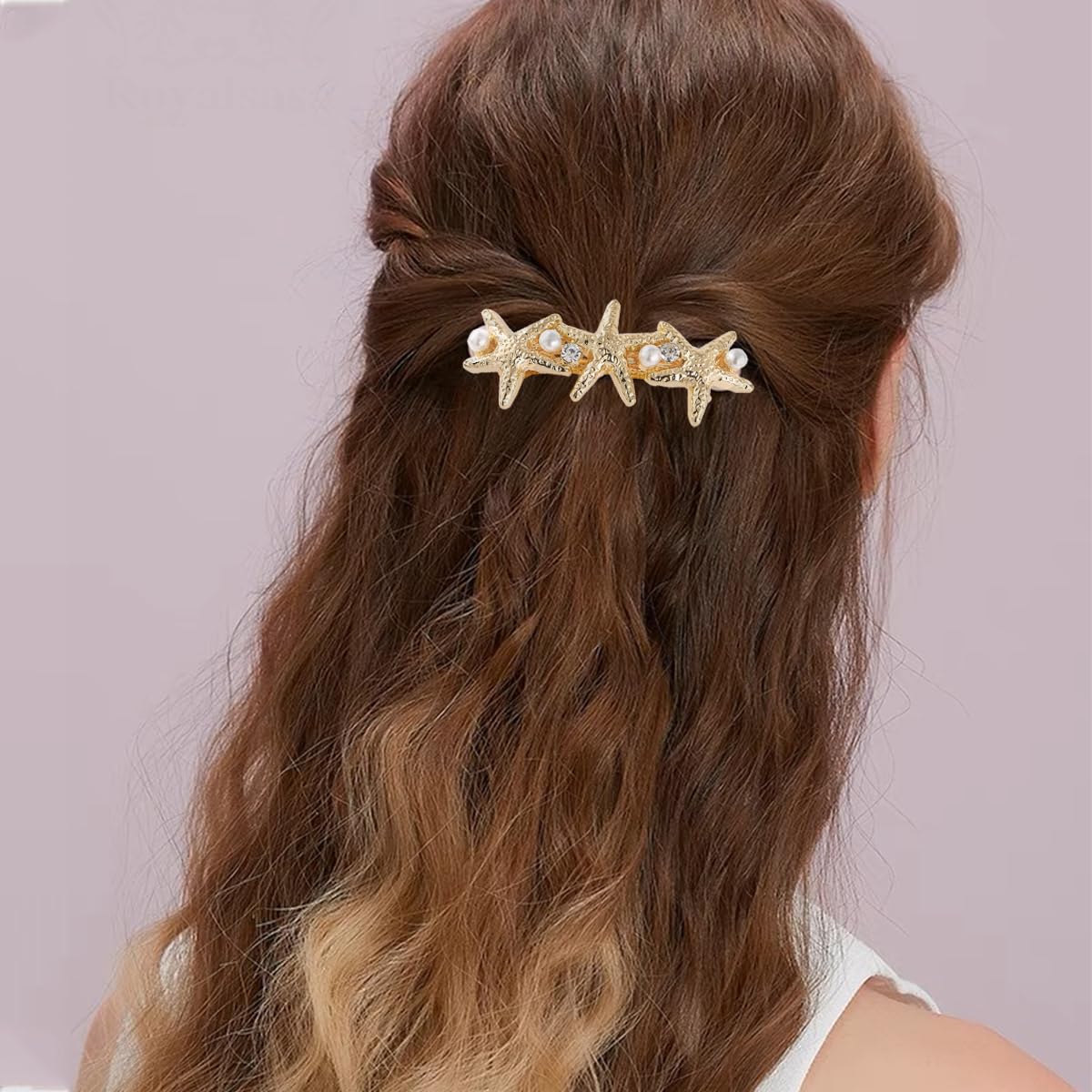 4 pasadores de pelo de estrella de mar para mujeres y niñas, pinzas para el cabello con perlas de resorte, accesorios para mujer, soportes de cola