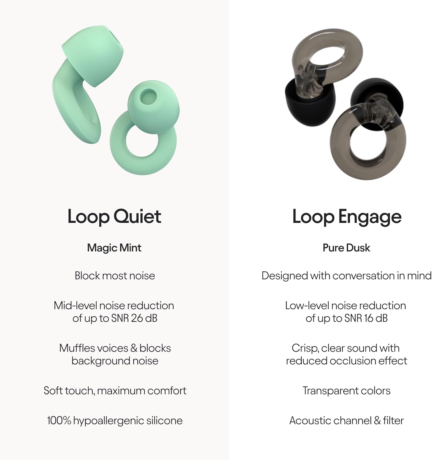 Loop Paquete de 2 tapones para los oídos (2 unidades) + Loop Mute – Loop Quiet + Loop Engage  Tapones para los oídos para dormir, concentrarse,