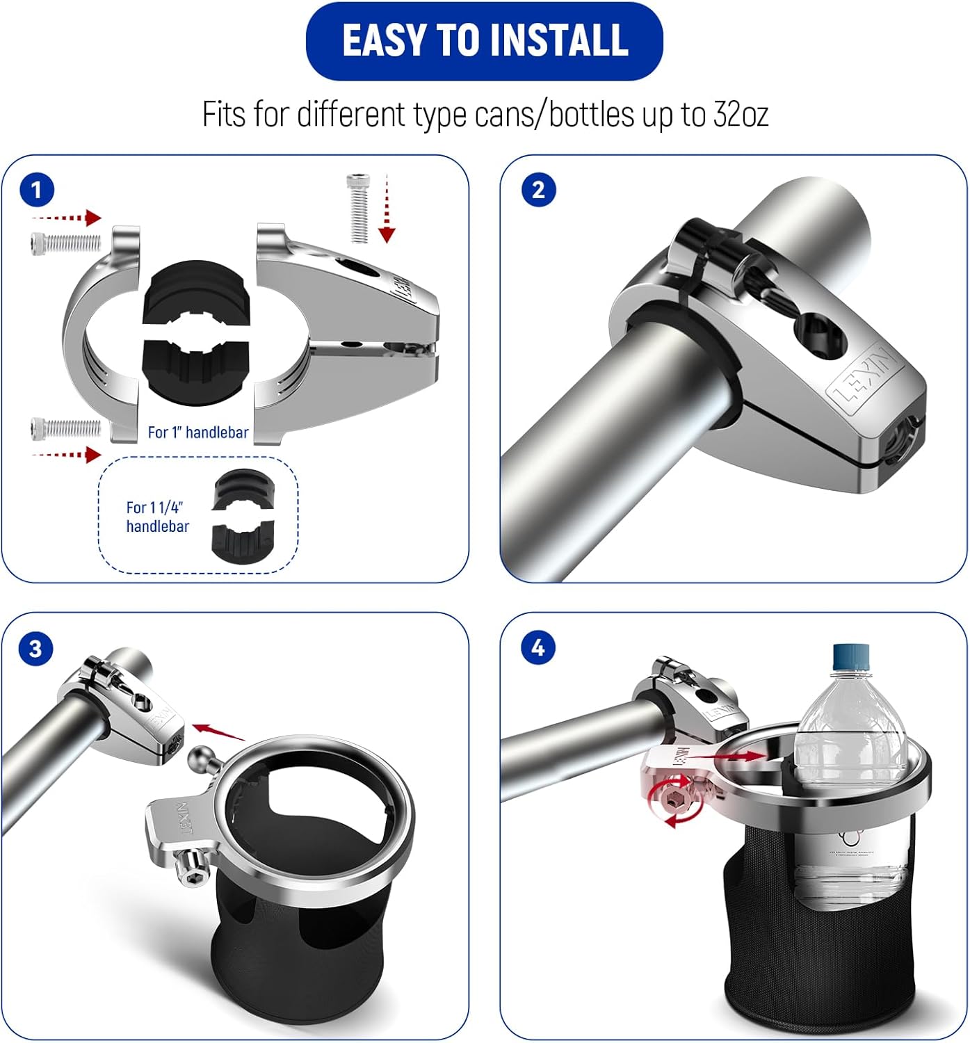 LEXIN C4 – Portavasos de motocicleta para Harley Davidson, soporte grande de aluminio para bebidas con soporte de bola giratoria de 360 y abrazadera