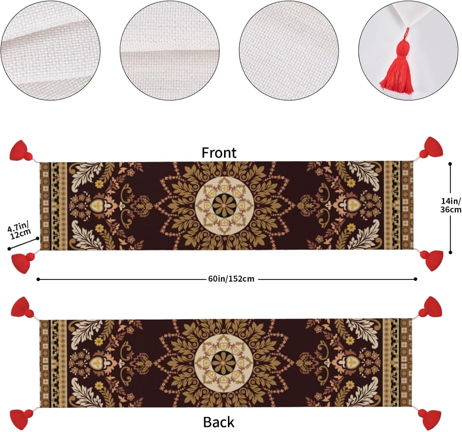 Camino de mesa de Navidad con mandala retro, decoración de mesa de comedor, decoración de Navidad, decoración de interiores del hogar, caminos de