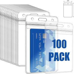 100 piezas de tarjetas de identificación de plástico transparente vertical, placa de identificación, tarjetero de plástico transparente de PVC, 100 piezas de tarjetas de identificación de plástico transparente vertical, placa de identificación, tarjetero de plástico transparente de PVC,