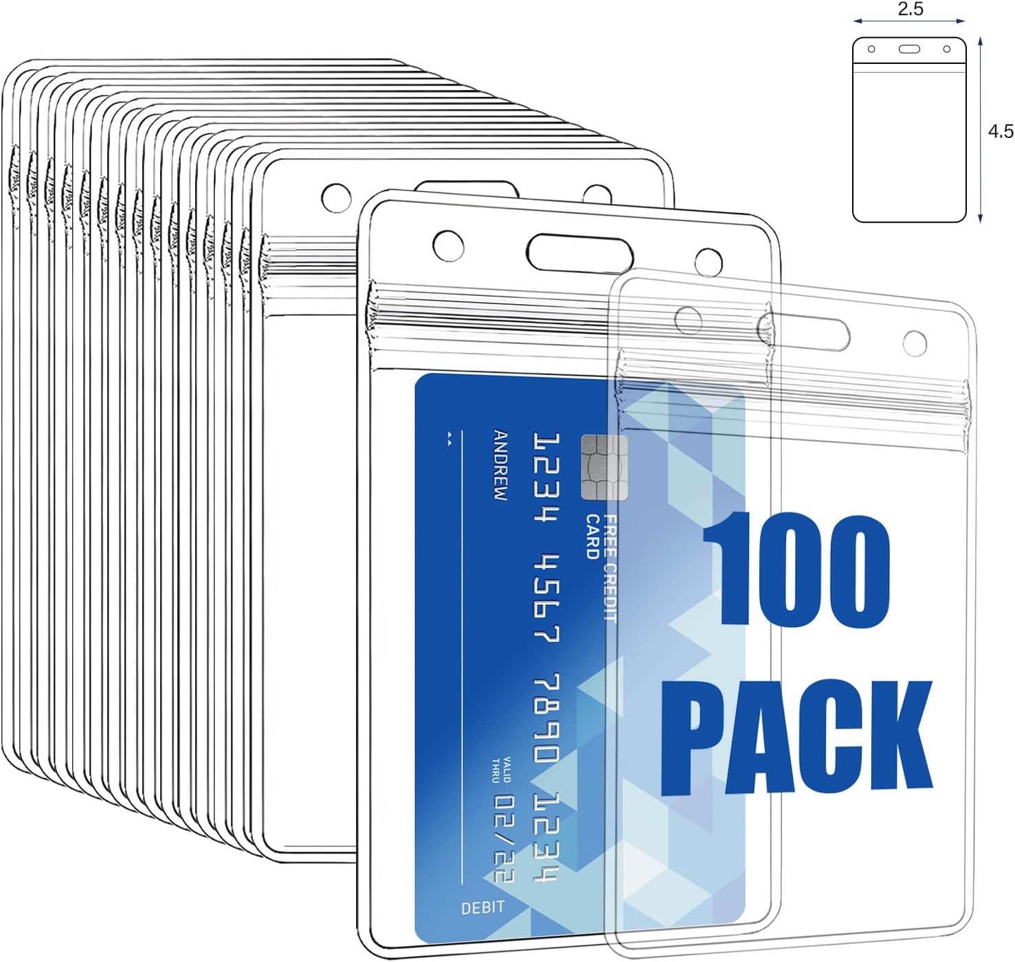 100 piezas de tarjetas de identificación de plástico transparente vertical, placa de identificación, tarjetero de plástico transparente de PVC,