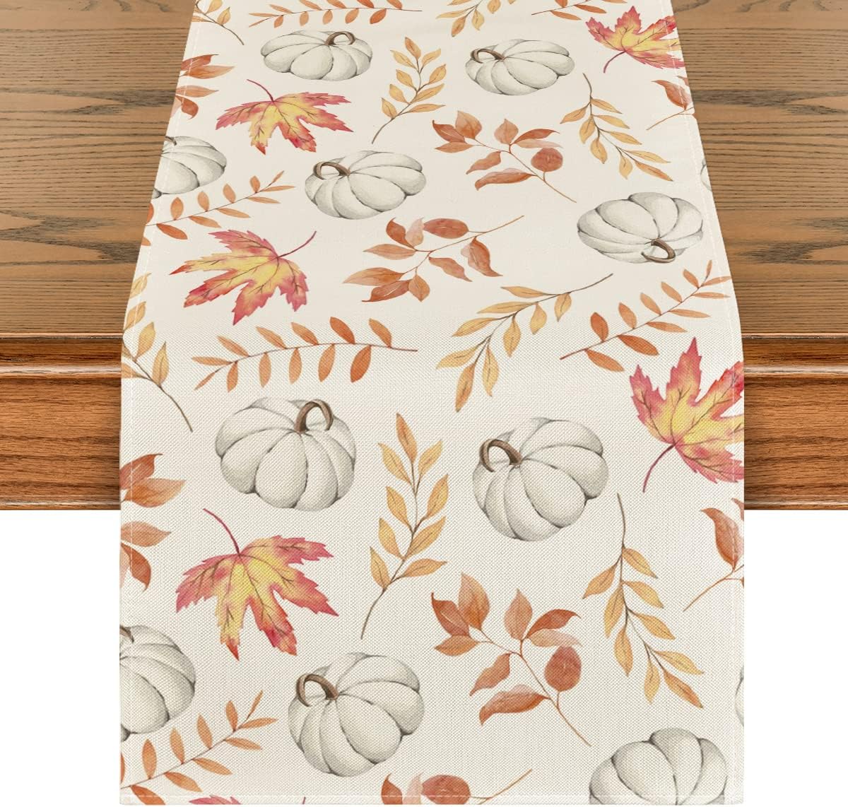 Artoid Mode Camino de mesa de otoño con calabazas naranjas, hojas de arce, decoración de mesa de comedor de cocina de otoño de temporada para