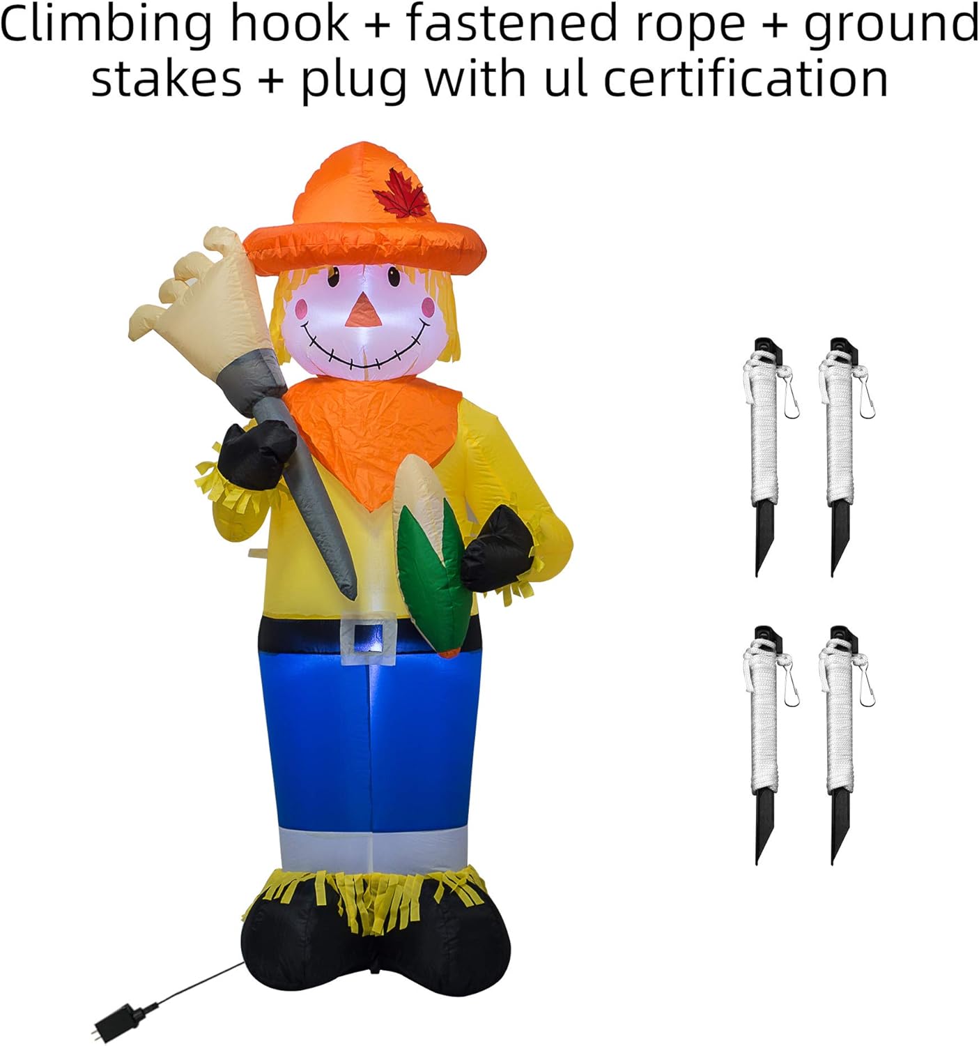AJY Espantapájaros inflable de cosecha de Acción de Gracias de 6 pies con calabaza inflable para interiores y exteriores, decoración de césped