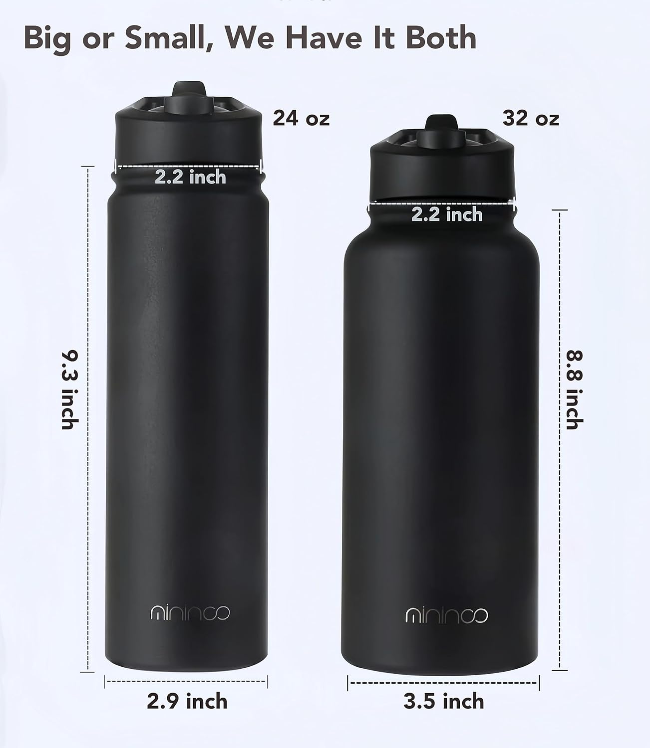 Botella de agua de 32 onzas, botella de agua aislada de acero inoxidable con popote y tapa