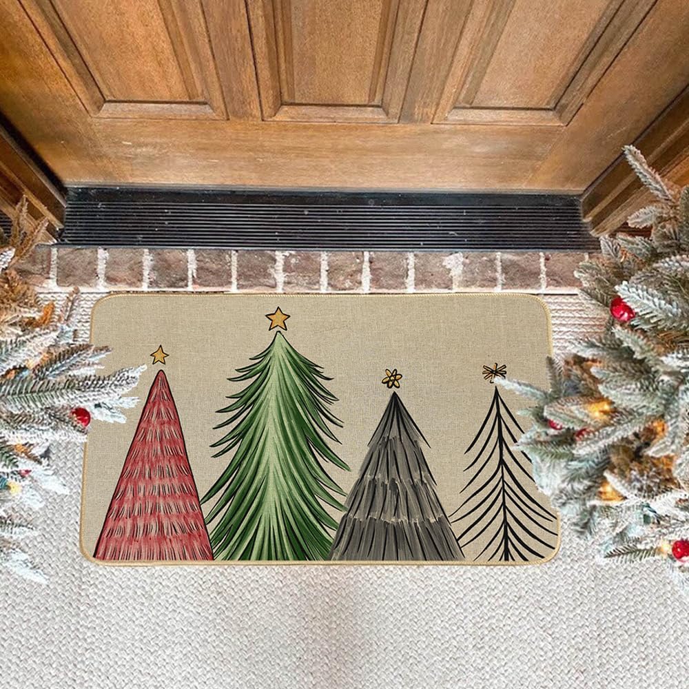 Tapete de Navidad de 17 x 29 pulgadas, tapete decorativo de invierno para árbol de Navidad, tapete de goma antideslizante para interiores y