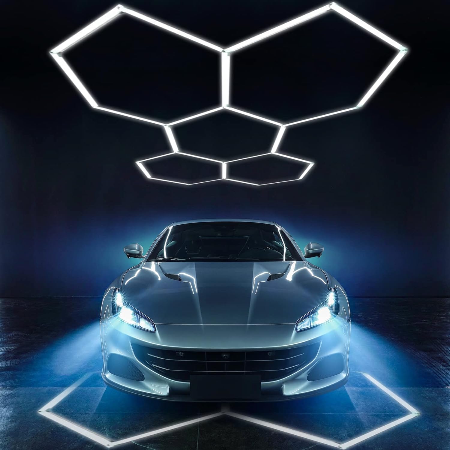 ALLYES Luz LED hexagonal para garaje, paquete de 5 luces LED hexagonales, 144 W, 17280 lúmenes, 6500 K, iluminación blanca súper brillante, para
