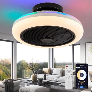 Ventilador de techo de perfil bajo de 17.7 pulgadas con luz, ventiladores de techo LED RGB regulables, moderna luz ambiental LED-RGB sin aspas para Ventilador de techo de perfil bajo de 17.7 pulgadas con luz, ventiladores de techo LED RGB regulables, moderna luz ambiental LED-RGB sin aspas para