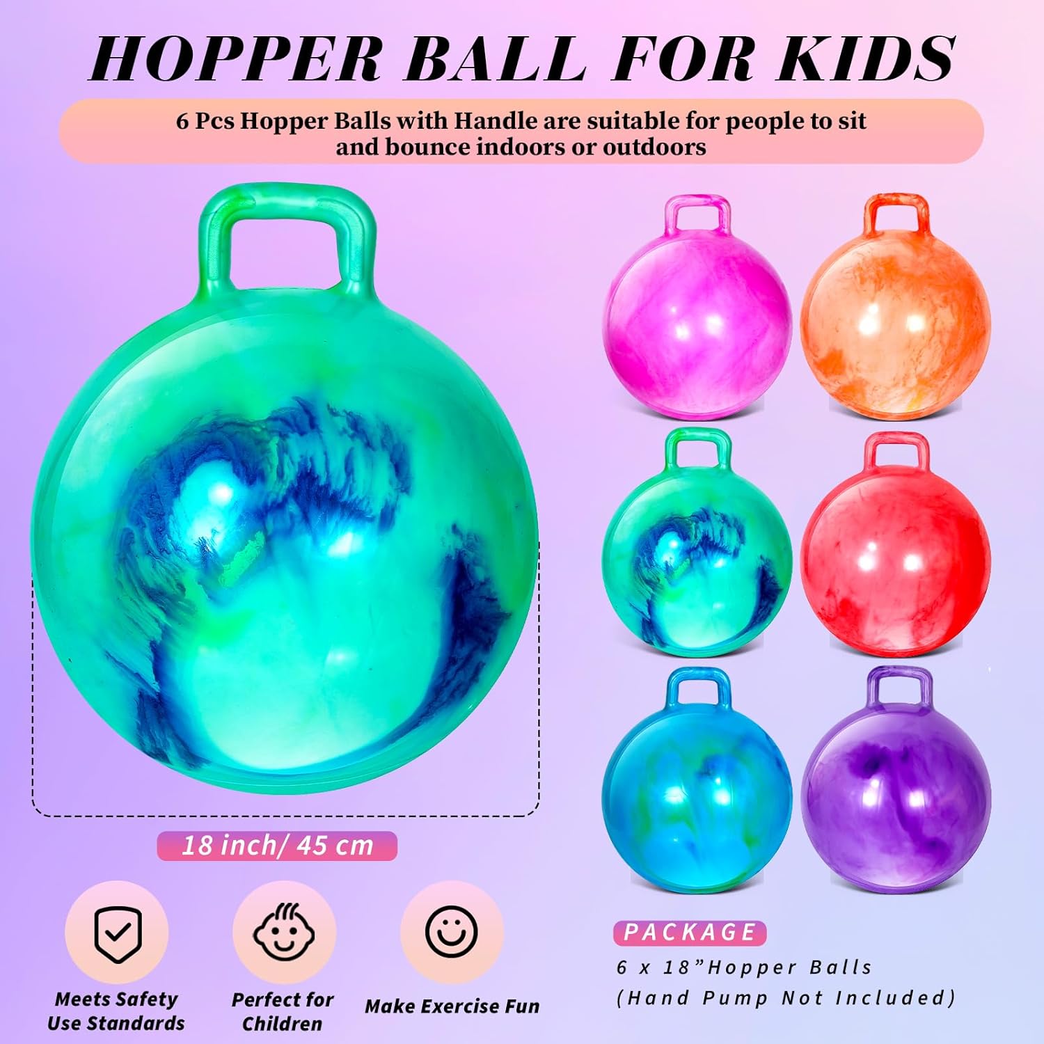 6 bolas de tolva con asa, pelota rebotadora de mármol, pelotas hinchables para saltar, pelota de salto inflable para saltar, deportes, regalos de