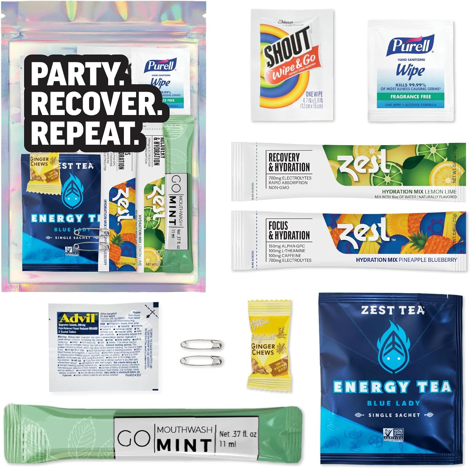 Kit de resaca  Bolsa de regalo prellenada de 10 piezas  Juego de suministros esenciales  Boda, cumpleaños o solterodespedida de soltera  Paquetes de