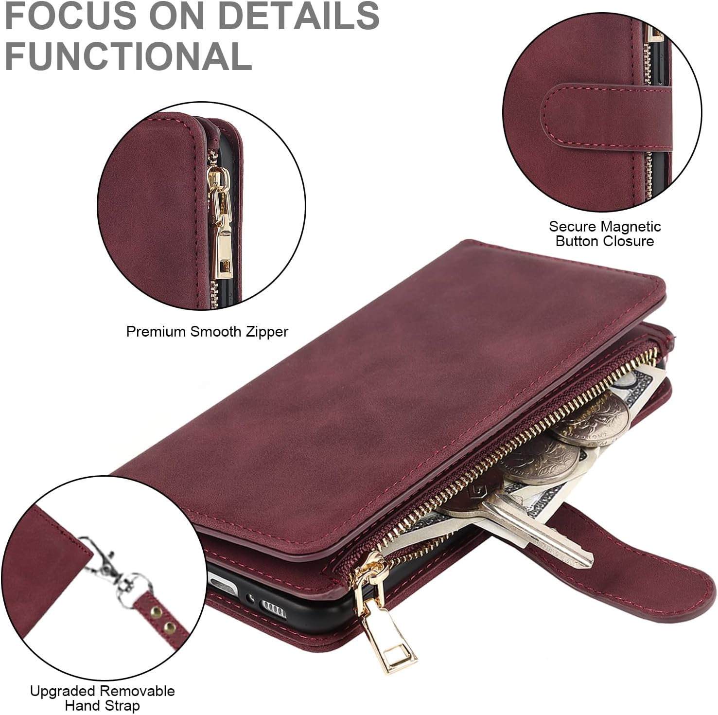 Funda para iPhone 13 Pro Max con tarjetero para iPhone 13 Pro Max, funda tipo cartera magnética de cuero con tapa y soporte de crédito, color rojo