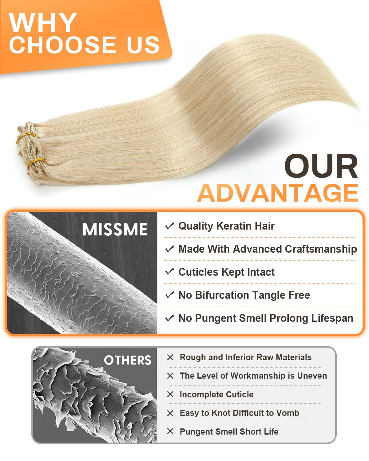 Missme Extensiones de cabello humano real con broches, 18 pulgadas, 4.23 oz, 7 unidades, 16 clips, 100 % cabello humano real rubio platino para mujer