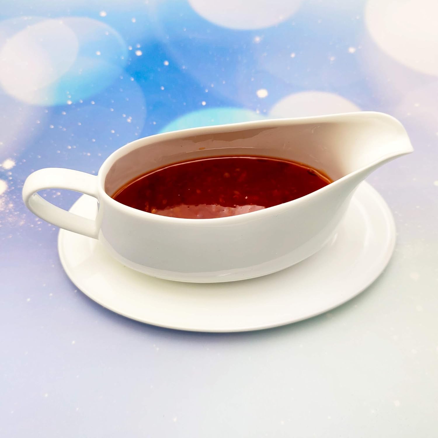 Salsa de cerámica con bandeja, apta para microondas y lavavajillas, color blanco (8 onzas)