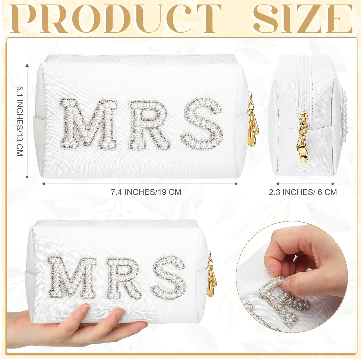 Pantuflas personalizadas de boda con inicial para novia, bolsa de maquillaje con letras de perlas, regalos de despedida de soltera para el día de la