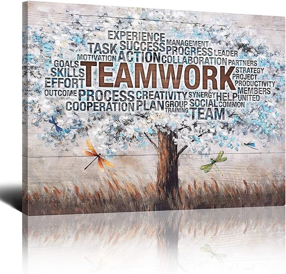 Drawpro Arte de pared inspirador de árbol de trabajo en equipo para oficina, citas motivacionales, decoración de pared, decoración inspiradora de