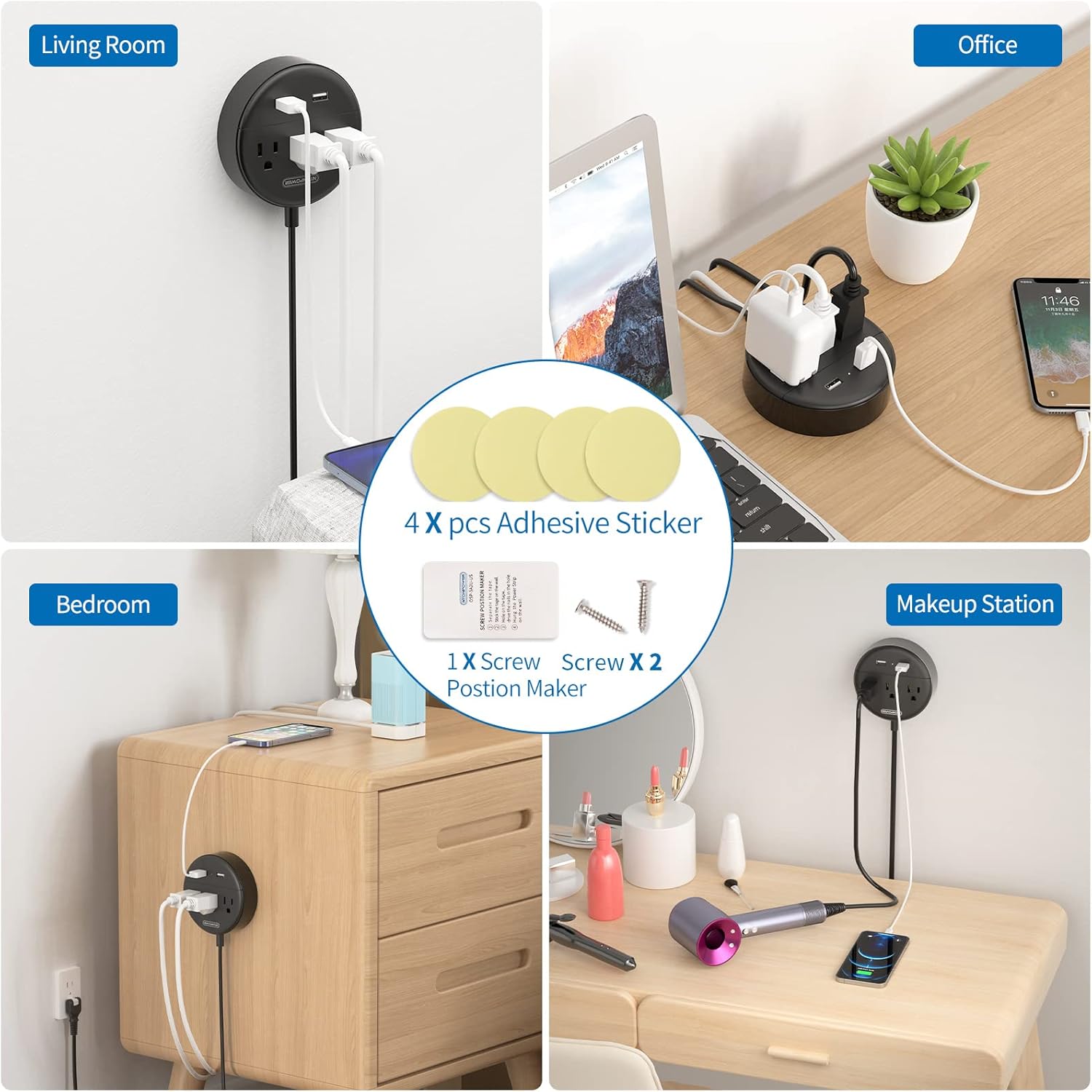 NTONPOWER Regleta de alimentación de 2 clavijas, adaptador de salida de 2 clavijas a 3 clavijas, cable de extensión de 2 clavijas de 5 pies, enchufe