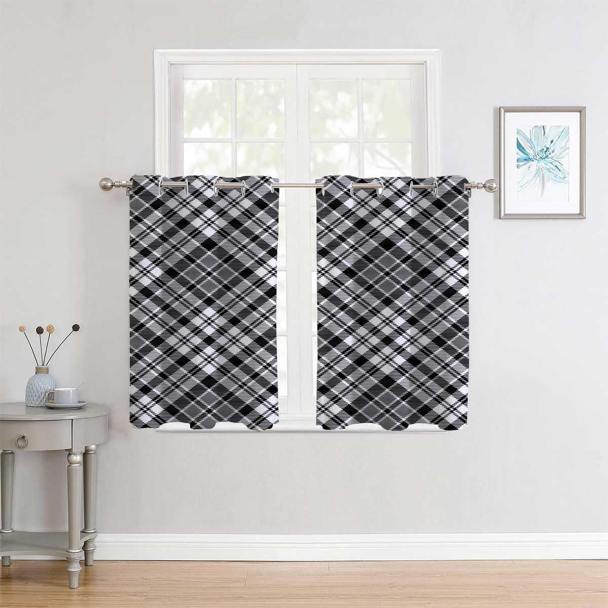 YANFENQI Cortinas para Habitacion Cortinas para Habitacion – Cortina opaca de privacidad a cuadros monocromáticos, cortinas bohemias de 55 pulgadas