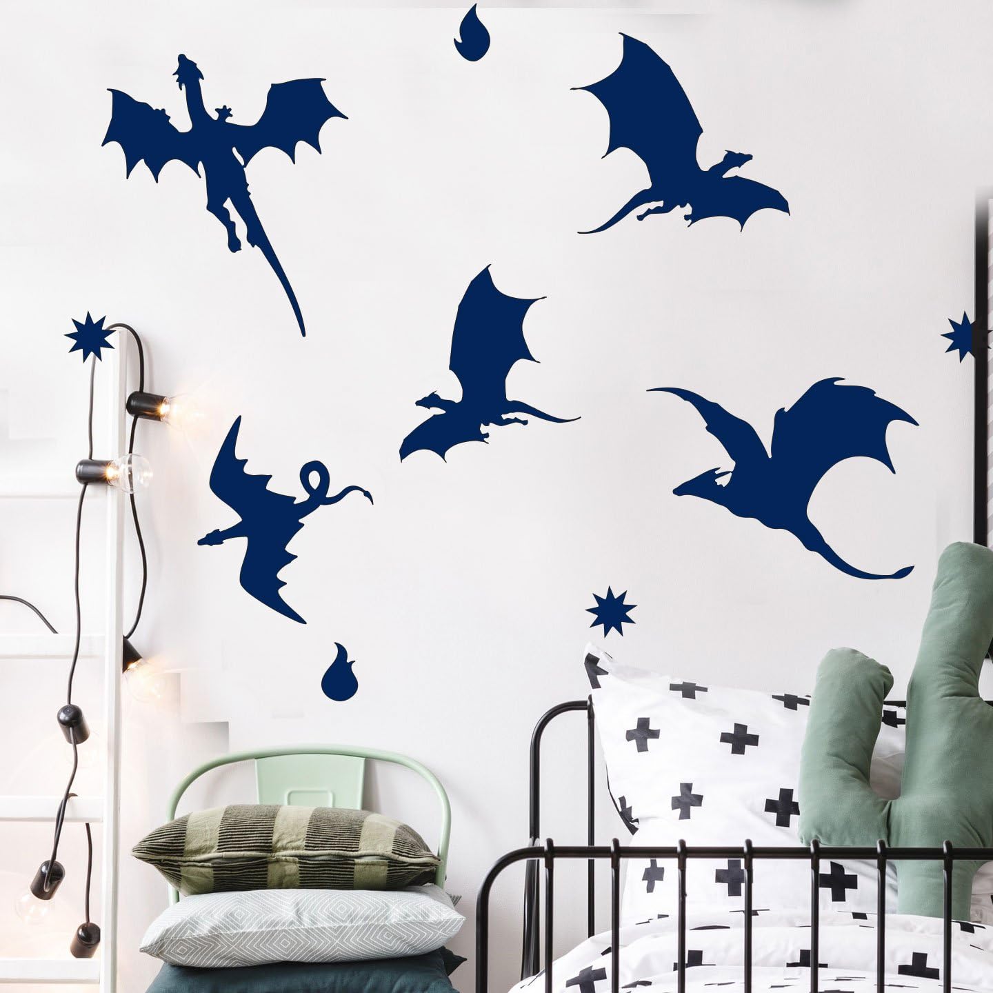 Juego de calcomanías de pared de silueta de dragón, calcomanía de pared con diseño de dragón (azul)