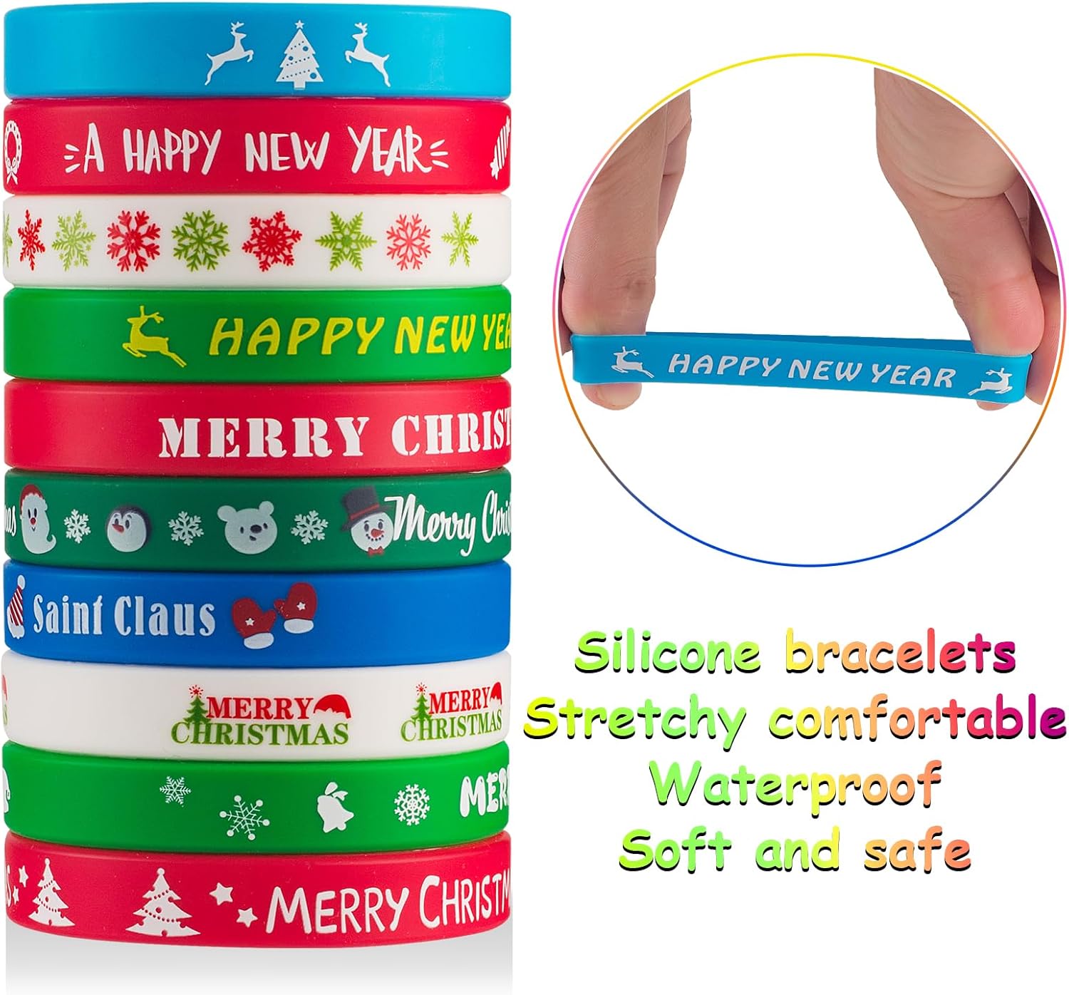 30 pulseras de silicona de Navidad para niños, paquete de pulseras de goma para regalos de fiesta de Navidad, lindas pulseras a granel para niños y