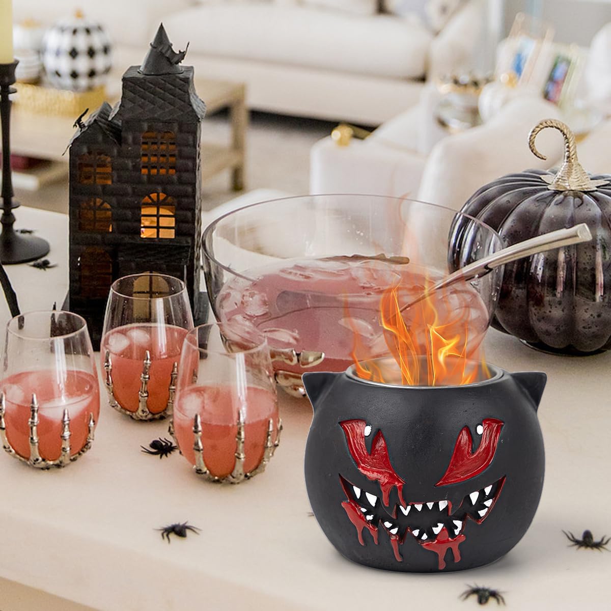 Cuenco para hoguera de mesa  Decoración para fogata de alcohol de gato negro de Halloween, chimenea de mesa de hormigón, decoración interior y