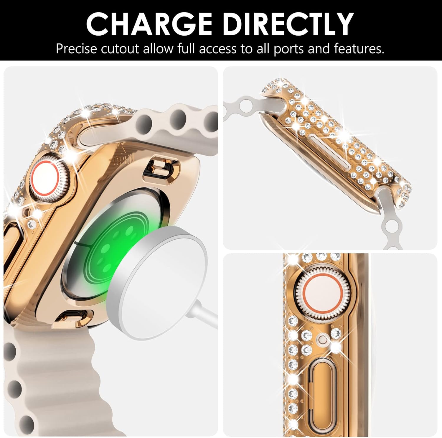NewWays Paquete de 2 fundas impermeables 2 en 1 para Apple Watch Series 8 y Series 7 de 1.772 in, protector de pantalla con diamantes de imitación