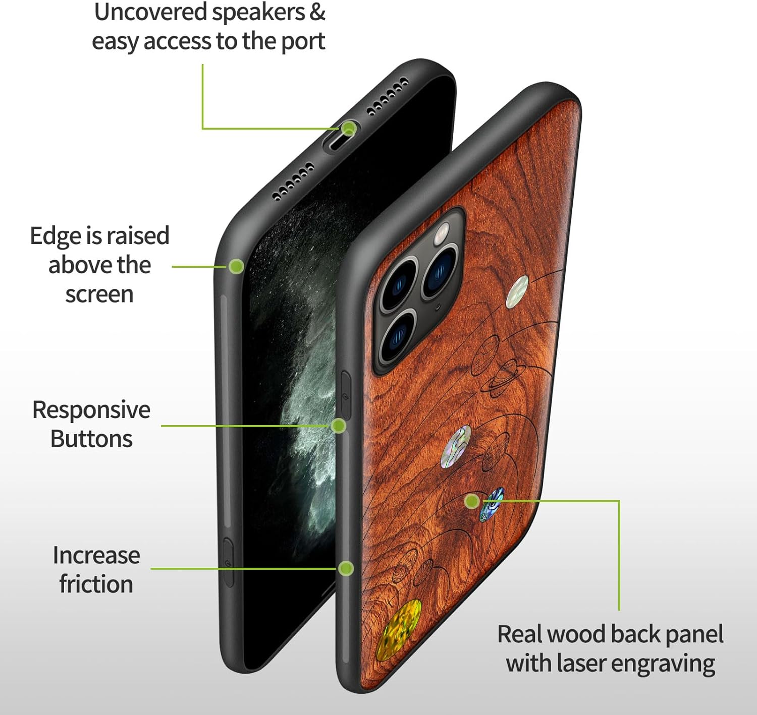 Carveit 11 Pro Max – Funda protectora de madera de diseñador para iPhone 11 Pro Max (grabado de madera e incrustaciones de carcasa) compatible con